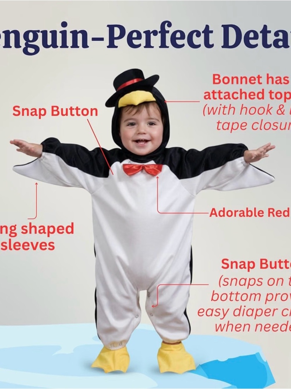 Kids Penguin Costume with Red Bow Tie - (Top Hat and Feet Not Included)